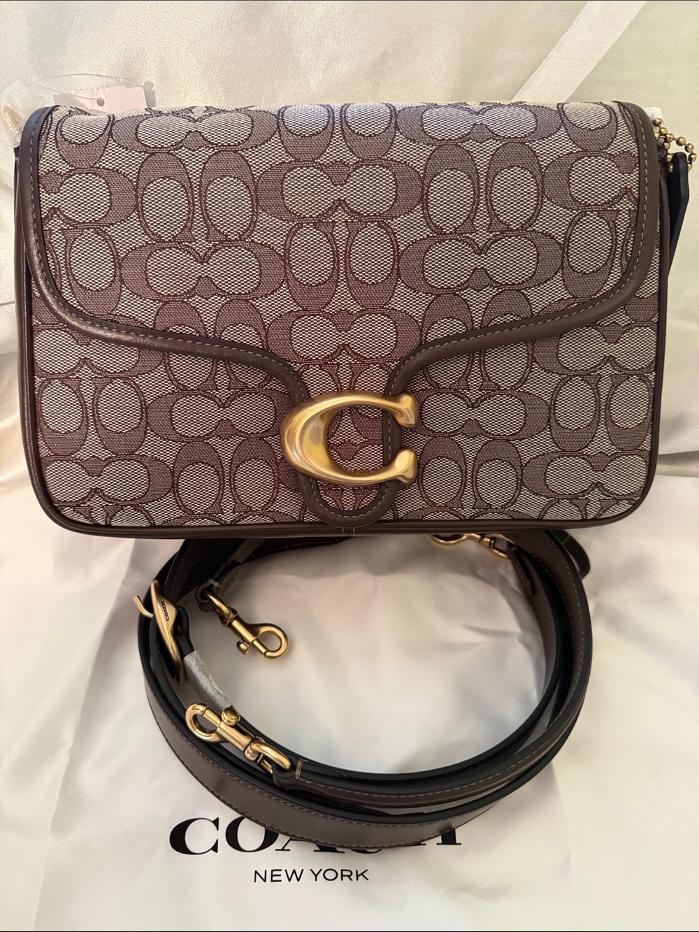 🤎Coach NWT Signature Maple/Oak Jacquard Soft Tabby Shoulder Bag / Brass Hardware - Picture 3 of 13